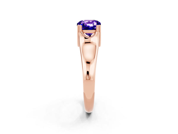 Rose gold Cushion Cut Tanzanite Solitaire Ring with Wide Band and Prong Setting