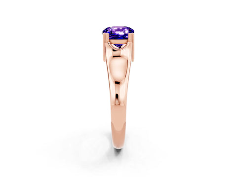 Rose gold Cushion Cut Tanzanite Solitaire Ring with Wide Band and Prong Setting_2