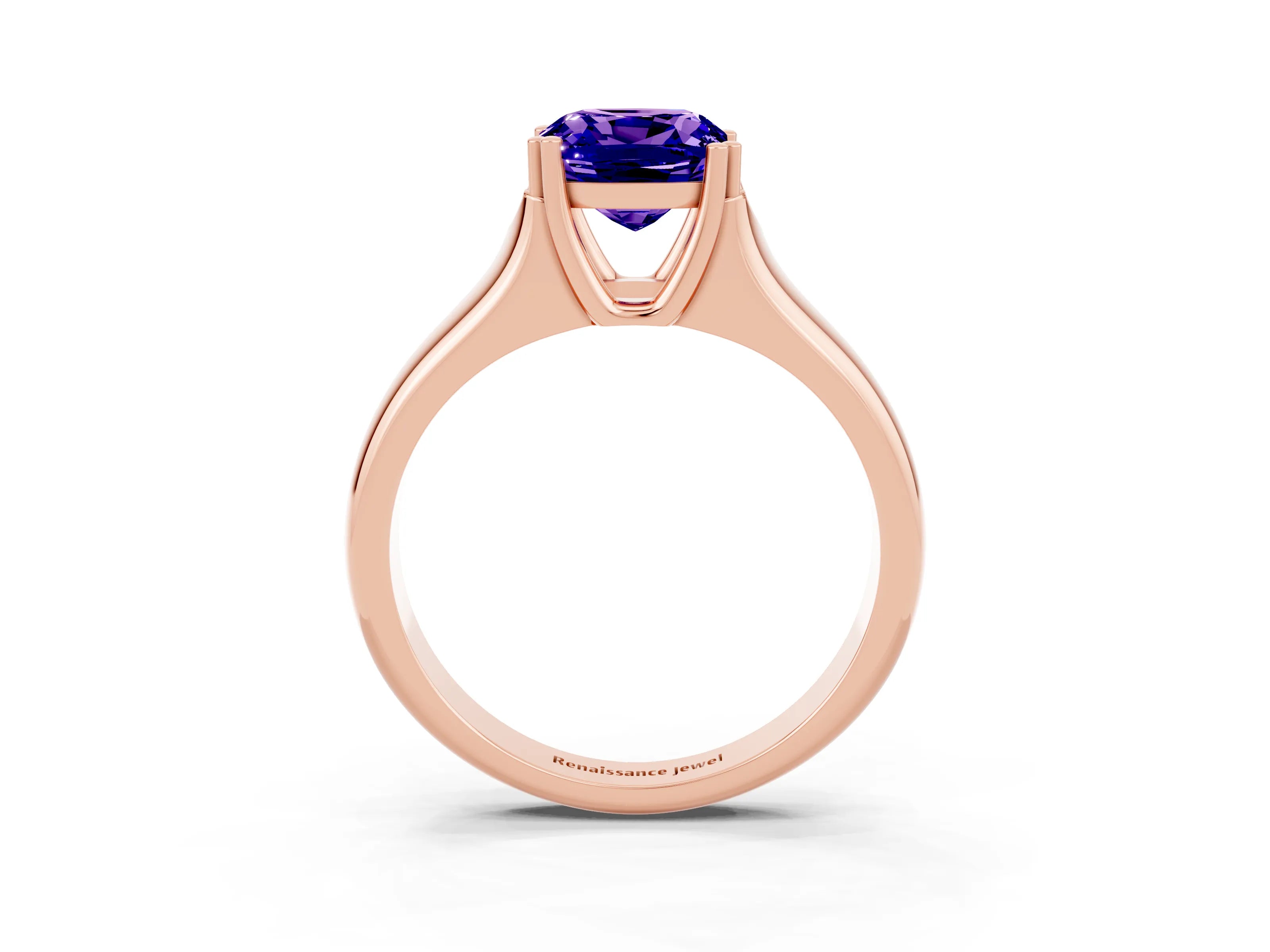 Rose gold Cushion Cut Tanzanite Solitaire Ring with Wide Band and Prong Setting_3