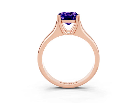 Rose gold Cushion Cut Tanzanite Solitaire Ring with Wide Band and Prong Setting_3