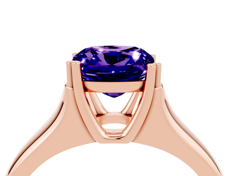 Rose gold Cushion Cut Tanzanite Solitaire Ring with Wide Band and Prong Setting_4