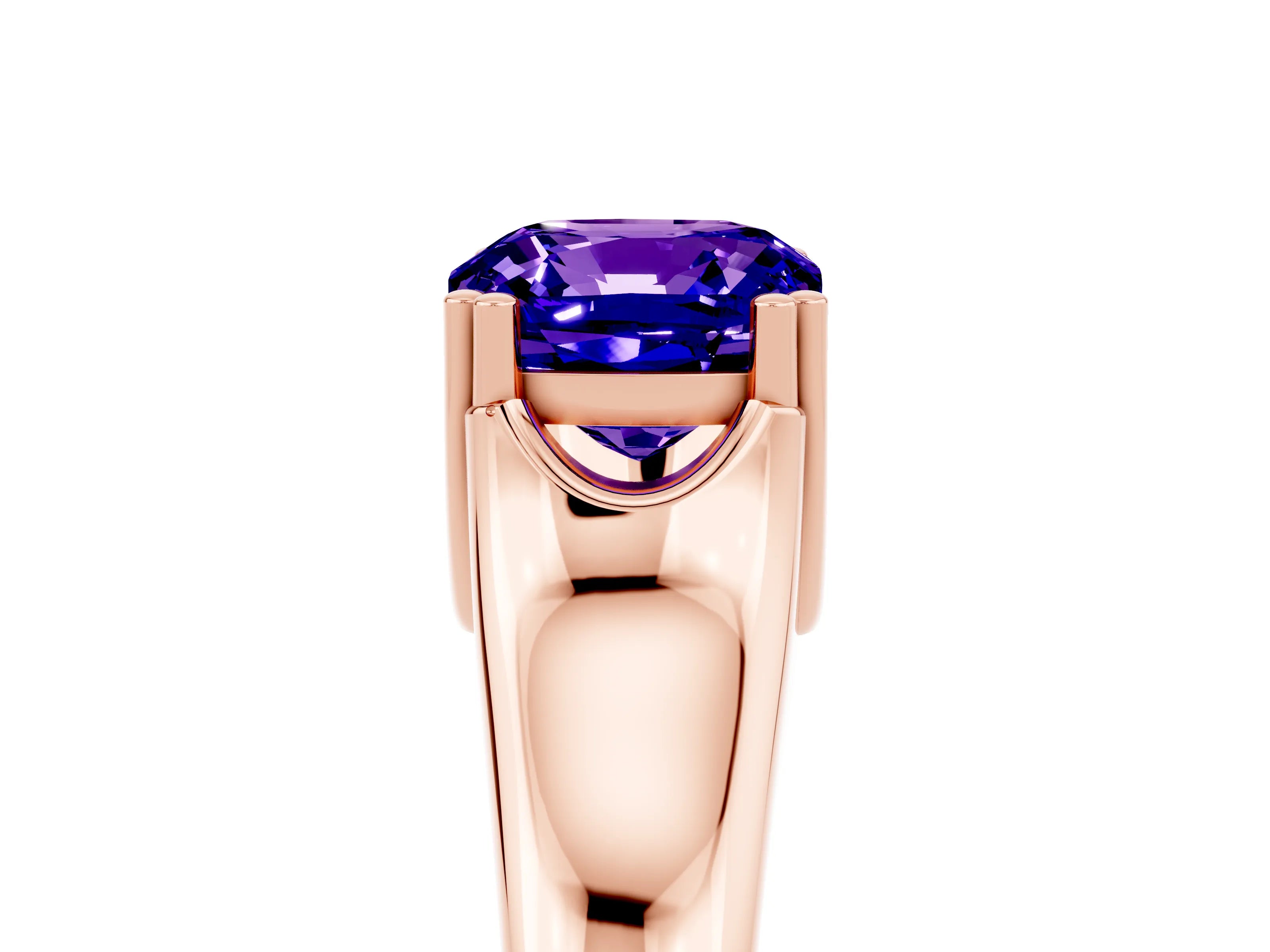 Rose gold Cushion Cut Tanzanite Solitaire Ring with Wide Band and Prong Setting_5