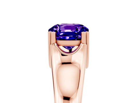 Rose gold Cushion Cut Tanzanite Solitaire Ring with Wide Band and Prong Setting_5