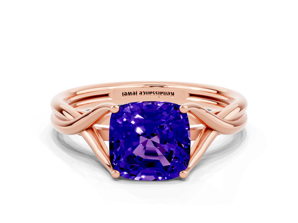 Rose gold Cushion Cut Tanzanite Solitaire Twist Band Prong Setting Ring