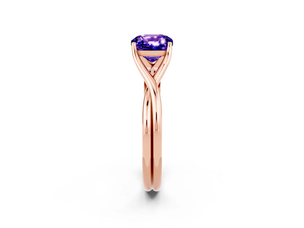 Rose gold Cushion Cut Tanzanite Solitaire Twist Band Prong Setting Ring