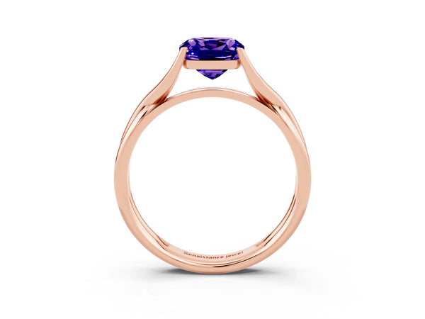 Rose gold Cushion Cut Tanzanite Solitaire Twist Band Prong Setting Ring