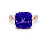 Rose gold Cushion Cut Tanzanite Solitaire Twisted Band with Round  Accents and Prong Setting_12