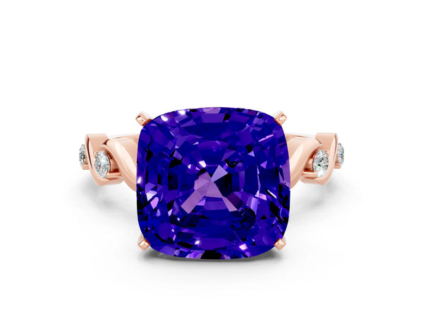 Rose gold Cushion Cut Tanzanite Solitaire Twisted Band with Round  Accents and Prong Setting