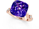 Rose gold Cushion Cut Tanzanite Solitaire Twisted Band with Round  Accents and Prong Setting_13