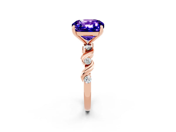 Rose gold Cushion Cut Tanzanite Solitaire Twisted Band with Round  Accents and Prong Setting