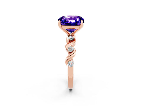 Rose gold Cushion Cut Tanzanite Solitaire Twisted Band with Round  Accents and Prong Setting_14