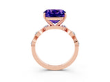 Rose gold Cushion Cut Tanzanite Solitaire Twisted Band with Round  Accents and Prong Setting_15