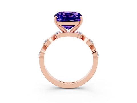 Rose gold Cushion Cut Tanzanite Solitaire Twisted Band with Round  Accents and Prong Setting_15