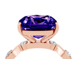 Rose gold Cushion Cut Tanzanite Solitaire Twisted Band with Round  Accents and Prong Setting_16