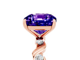 Rose gold Cushion Cut Tanzanite Solitaire Twisted Band with Round  Accents and Prong Setting_17