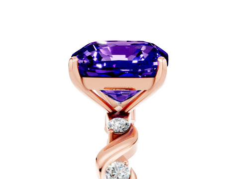 Rose gold Cushion Cut Tanzanite Solitaire Twisted Band with Round  Accents and Prong Setting_17