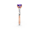 Rose gold Cushion Cut Tanzanite Solitaire with Side Baguettes and Channel Set Band_2