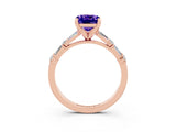 Rose gold Cushion Cut Tanzanite Solitaire with Side Baguettes and Channel Set Band_3