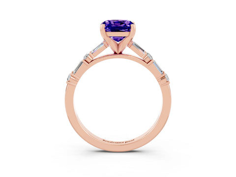 Rose gold Cushion Cut Tanzanite Solitaire with Side Baguettes and Channel Set Band_3