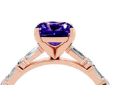 Rose gold Cushion Cut Tanzanite Solitaire with Side Baguettes and Channel Set Band_4