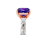Rose gold Cushion Cut Tanzanite Solitaire with Side Baguettes and Channel Set Band_5