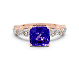 Rose gold Cushion Cut Tanzanite Solitaire with Side Stones, Pave Band, Four-Prong Setting_36
