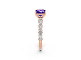 Rose gold Cushion Cut Tanzanite Solitaire with Side Stones, Pave Band, Four-Prong Setting_38