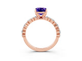 Rose gold Cushion Cut Tanzanite Solitaire with Side Stones, Pave Band, Four-Prong Setting_39
