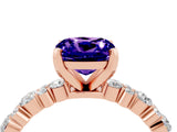 Rose gold Cushion Cut Tanzanite Solitaire with Side Stones, Pave Band, Four-Prong Setting_40