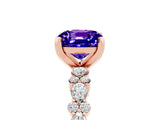 Rose gold Cushion Cut Tanzanite Solitaire with Side Stones, Pave Band, Four-Prong Setting_41