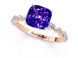 Rose gold Cushion Cut Tanzanite Solitaire with Side Stones on a Pavé Band and Four-Prong Setting_1