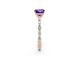 Rose gold Cushion Cut Tanzanite Solitaire with Side Stones on a Pavé Band and Four-Prong Setting_2