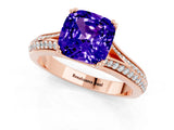 Rose gold Cushion Cut Tanzanite Split Shank Engagement Ring with Pavé Band_1