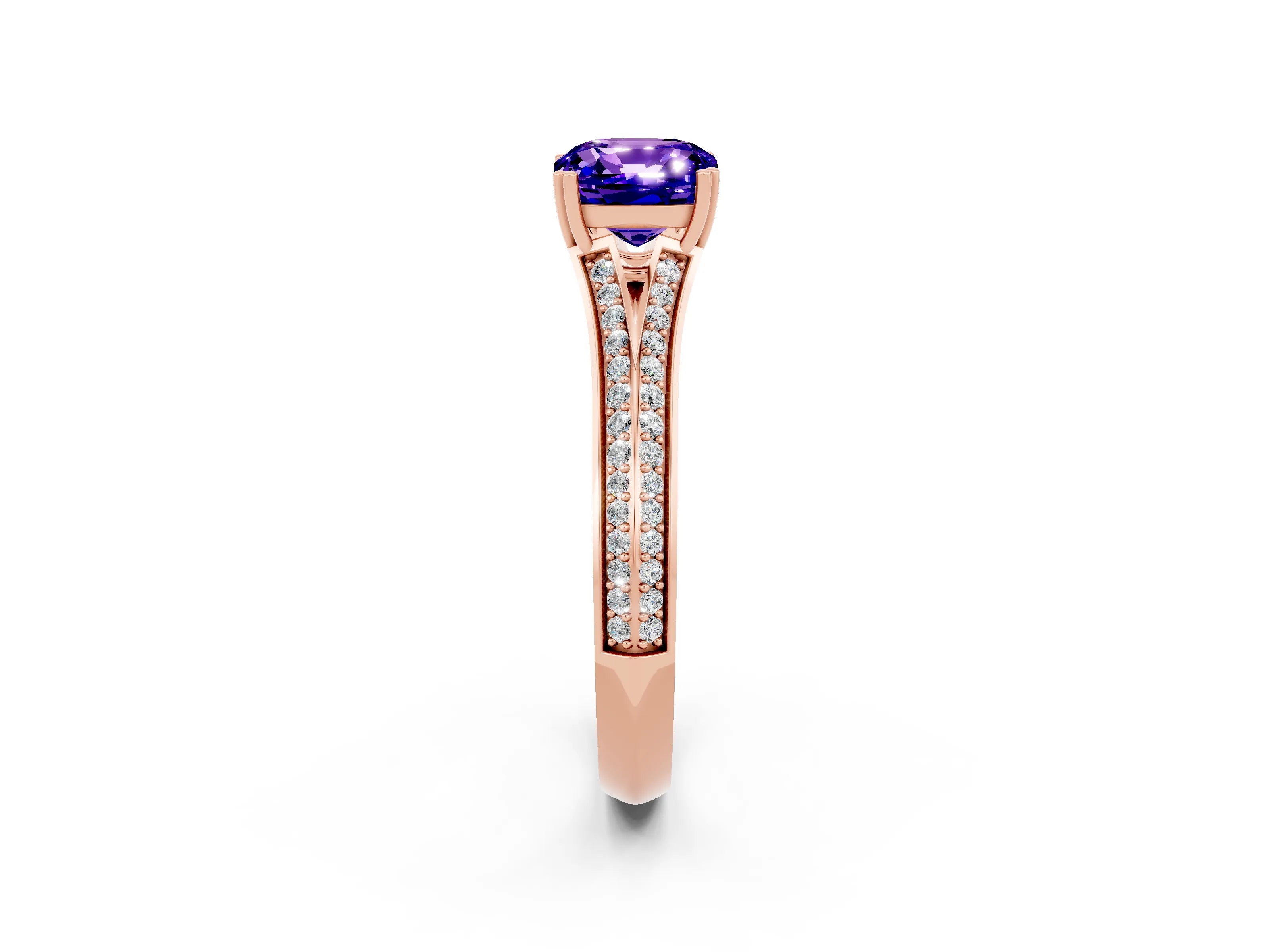 Rose gold Cushion Cut Tanzanite Split Shank Engagement Ring with Pavé Band_2