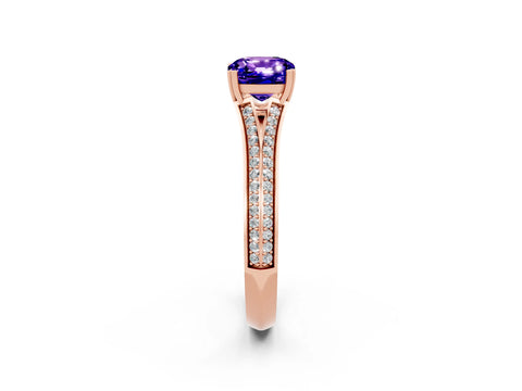 Rose gold Cushion Cut Tanzanite Split Shank Engagement Ring with Pavé Band_2
