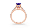 Rose gold Cushion Cut Tanzanite Split Shank Engagement Ring with Pavé Band_3