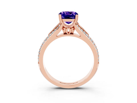 Rose gold Cushion Cut Tanzanite Split Shank Engagement Ring with Pavé Band_3