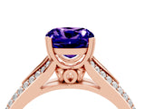 Rose gold Cushion Cut Tanzanite Split Shank Engagement Ring with Pavé Band_4