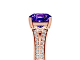 Rose gold Cushion Cut Tanzanite Split Shank Engagement Ring with Pavé Band_5