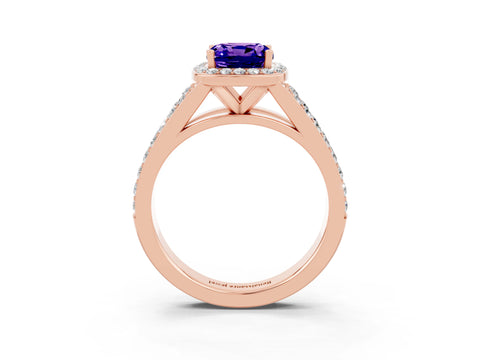 Rose gold Cushion Cut Tanzanite Split Shank Halo Ring with Four-Prong Setting_15