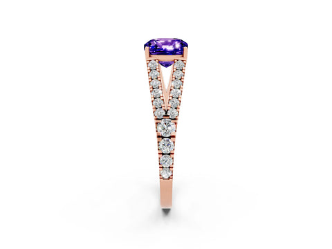 Rose gold Cushion Cut Tanzanite Split Shank Pavé Engagement Ring with Four-Prong Setting_14