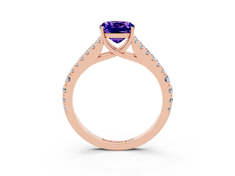 Rose gold Cushion Cut Tanzanite Split Shank Pavé Engagement Ring with Four-Prong Setting_15