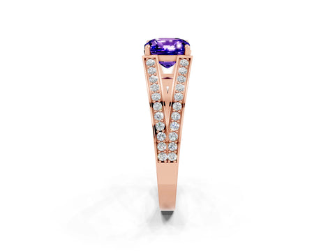 Rose gold Cushion Cut Tanzanite Split Shank Ring with Pavé Band and Four-Prong Setting_2