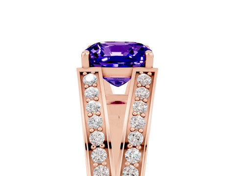 Rose gold Cushion Cut Tanzanite Split Shank Ring with Pavé Band and Four-Prong Setting_5