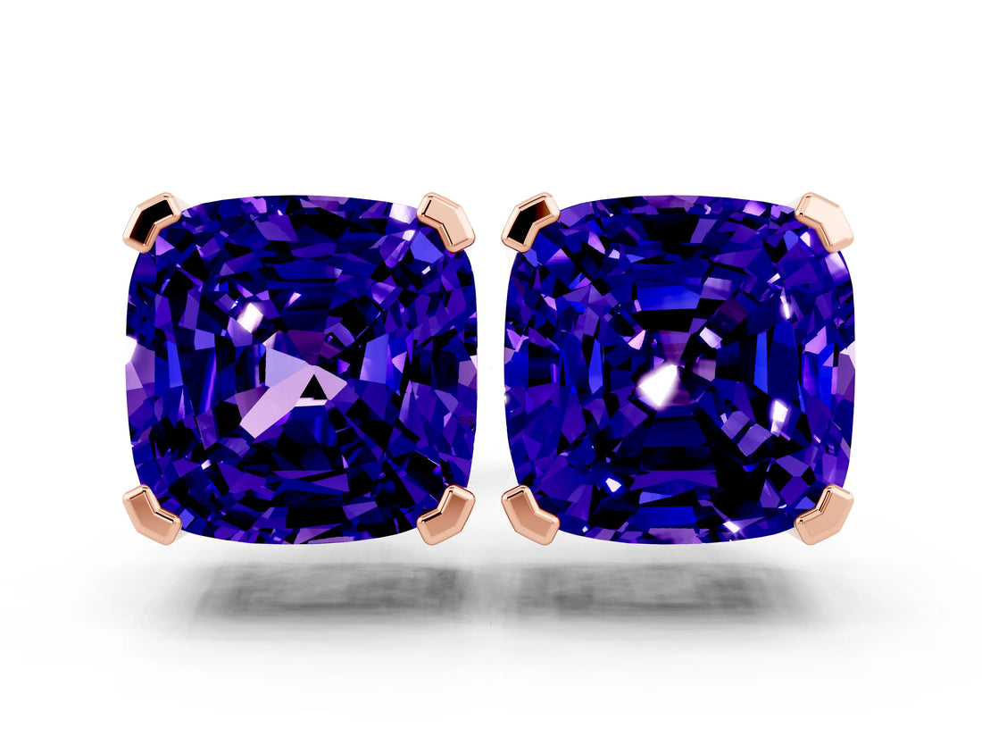 Rose gold Cushion Cut Tanzanite Stud Earrings_30