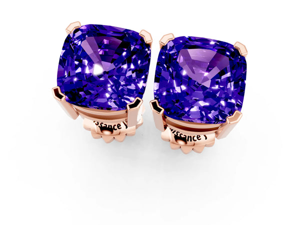 Rose gold Cushion Cut Tanzanite Stud Earrings