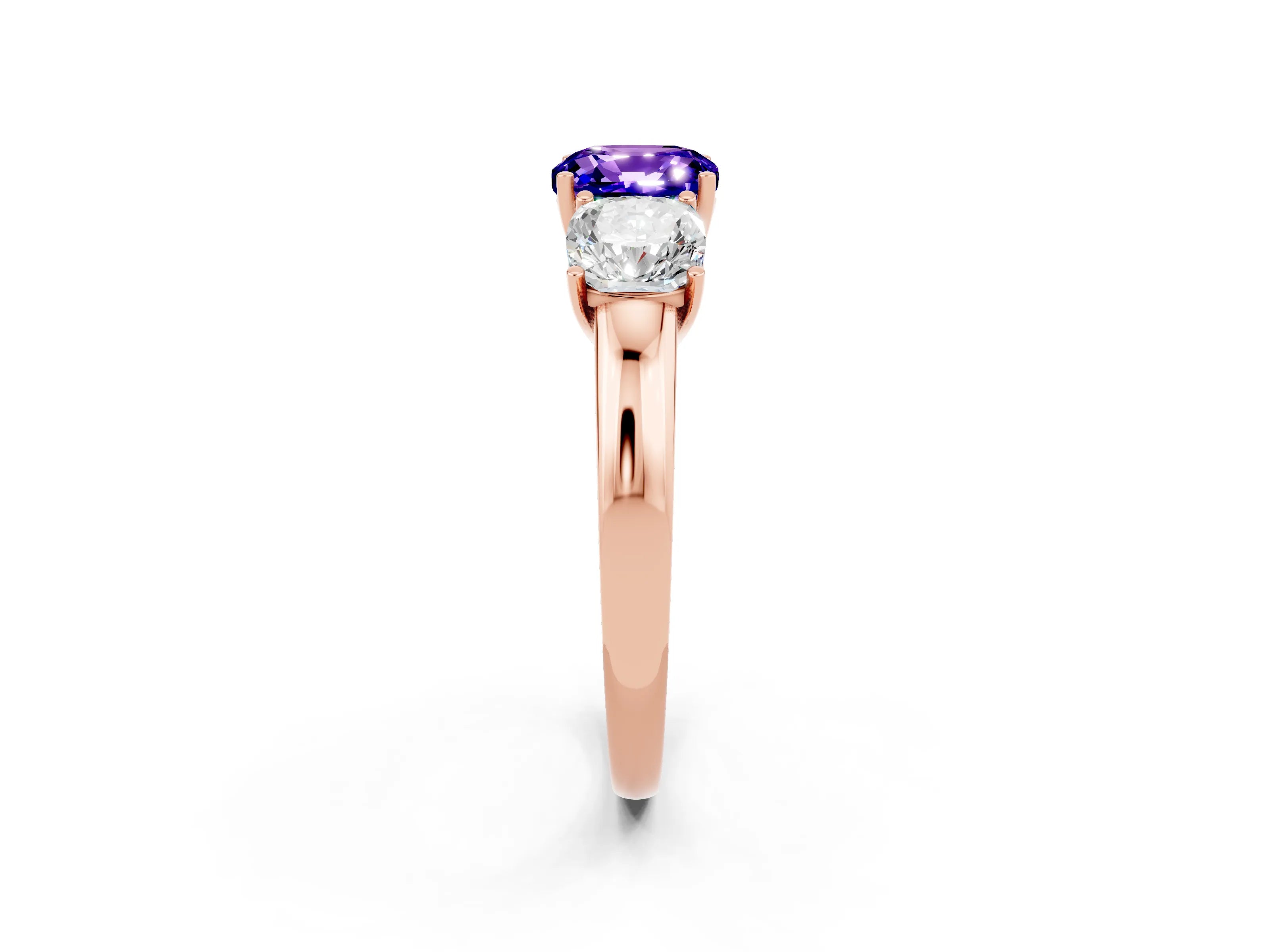 Rose gold Cushion Cut Tanzanite Three-Stone Ring with Four-Prong Setting and Classic Band_2