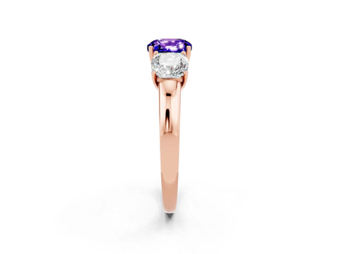 Rose gold Cushion Cut Tanzanite Three-Stone Ring with Four-Prong Setting and Classic Band_2