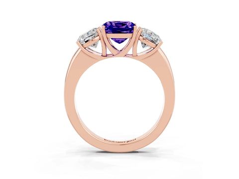 Rose gold Cushion Cut Tanzanite Three-Stone Ring with Four-Prong Setting and Classic Band_3