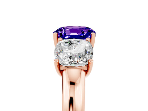 Rose gold Cushion Cut Tanzanite Three-Stone Ring with Four-Prong Setting and Classic Band_5